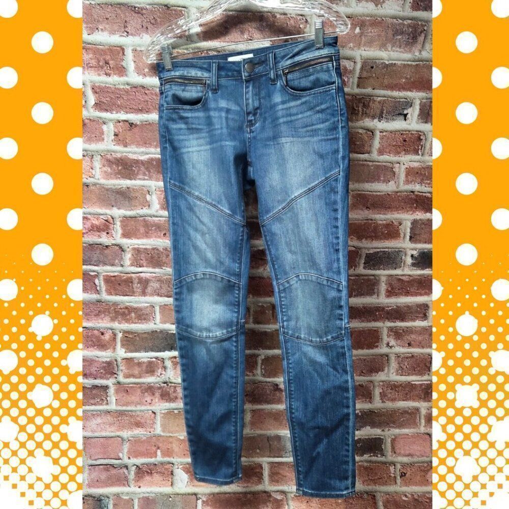 Greywire Grammercy Moto Skinny Jeans Size 26 Blue Zip Pocket Seamed‎ Panel